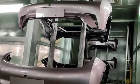 Color Coat Spraying, Clear Coat Spraying, and Clear Coat Curing for Car Bumpers